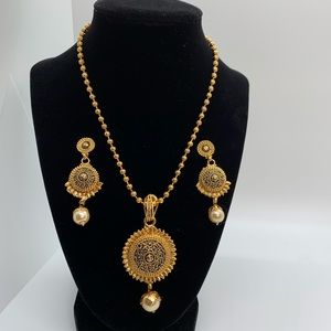 Three Piece Gold-tone Necklace & Earrings Set